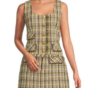 Plaid Sleeveless Skirt Set with Button Details